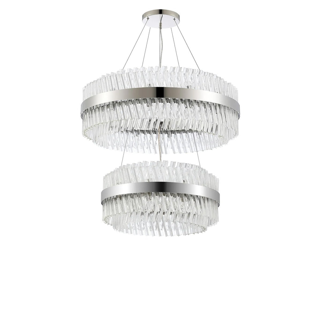 Regent Chatou 2 Tier 60cm + 80cm 42 Light Pendant Light - Polished Nickel / Clear