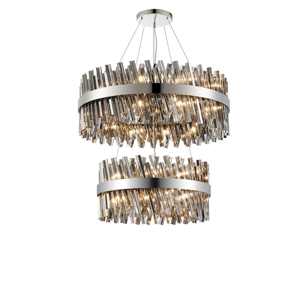 Regent Chatou 2 Tier 60cm + 80cm 42 Light Pendant Light - Polished Nickel / Smoke