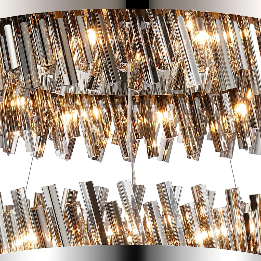 Regent Chatou 2 Tier 60cm + 80cm 42 Light Pendant Light - Polished Nickel / Smoke