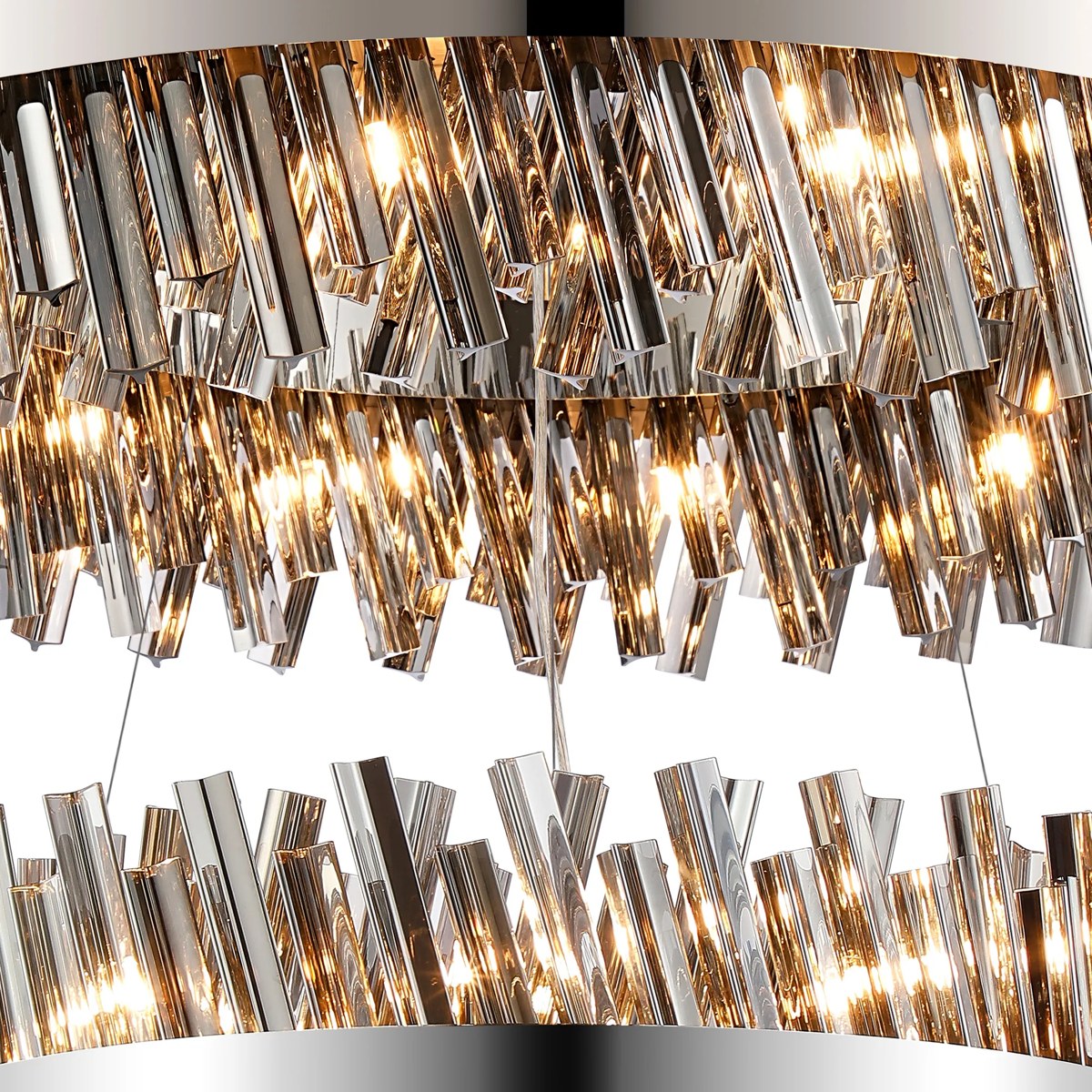 Regent Chatou 2 Tier 60cm + 80cm 42 Light Pendant Light - Polished Nickel / Smoke