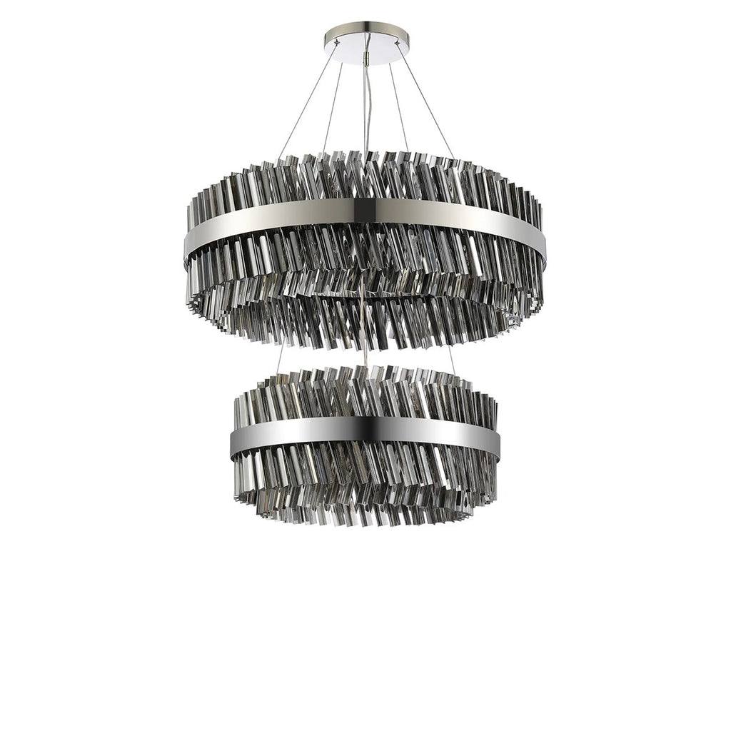 Regent Chatou 2 Tier 60cm + 80cm 42 Light Pendant Light - Polished Nickel / Smoke