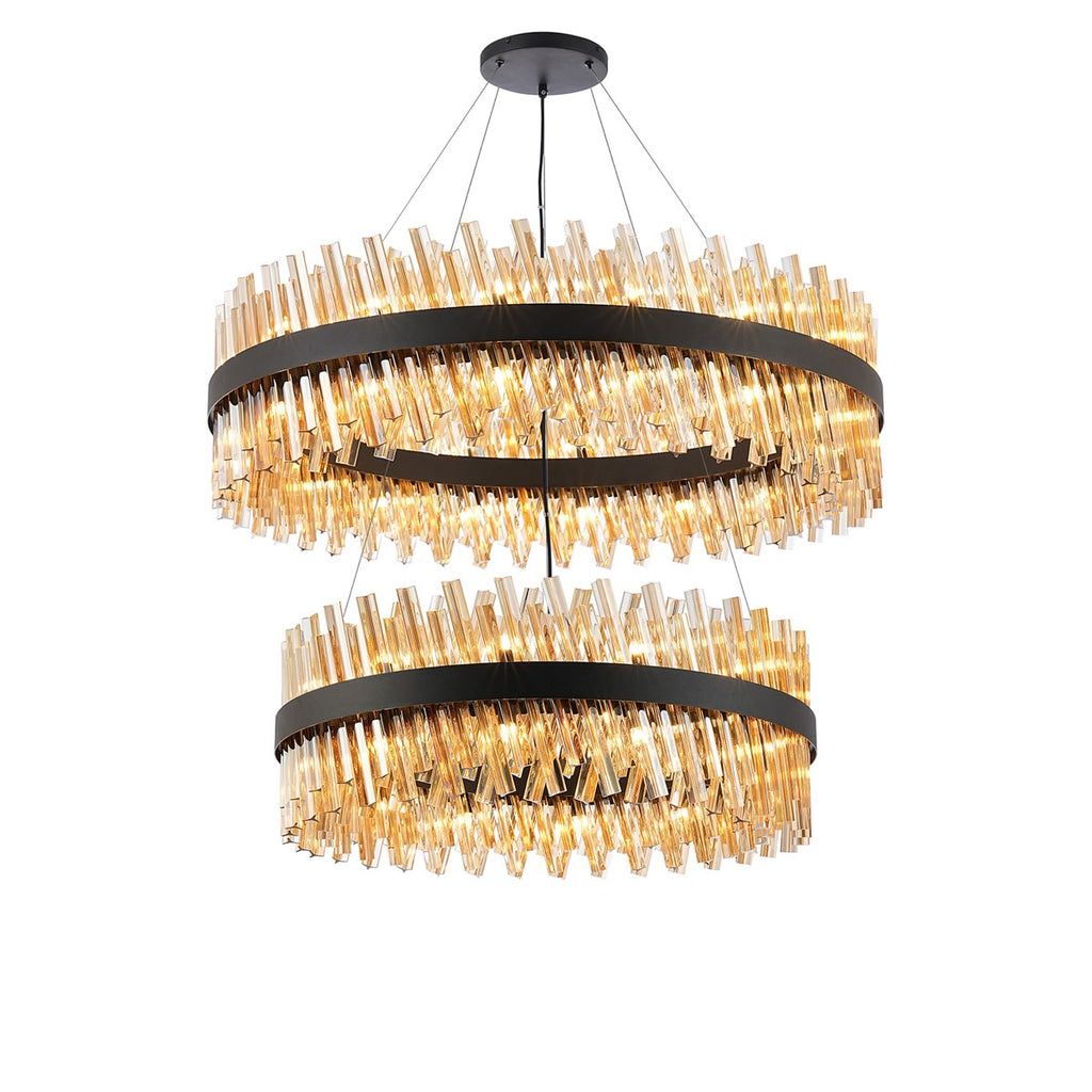 Regent Chatou 2 Tier 80cm + 1m 56 Light Pendant Light - Satin Black / Amber