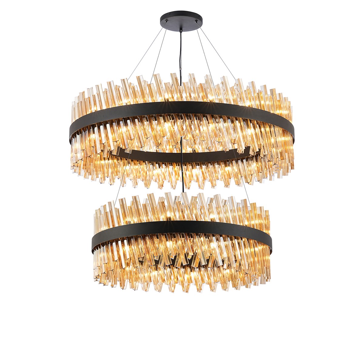 Regent Chatou 2 Tier 80cm + 1m 56 Light Pendant Light - Satin Black / Amber