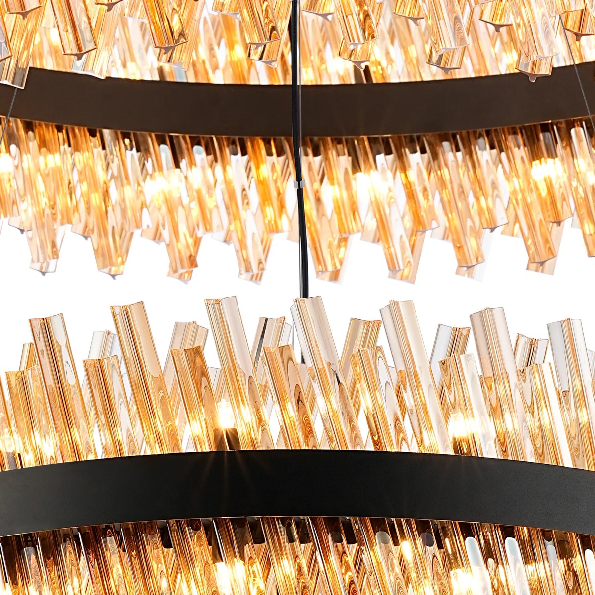 Regent Chatou 2 Tier 80cm + 1m 56 Light Pendant Light - Satin Black / Amber