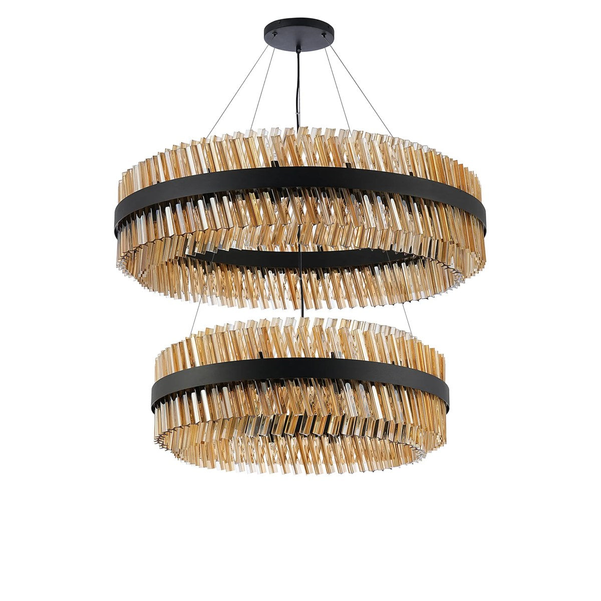 Regent Chatou 2 Tier 80cm + 1m 56 Light Pendant Light - Satin Black / Amber