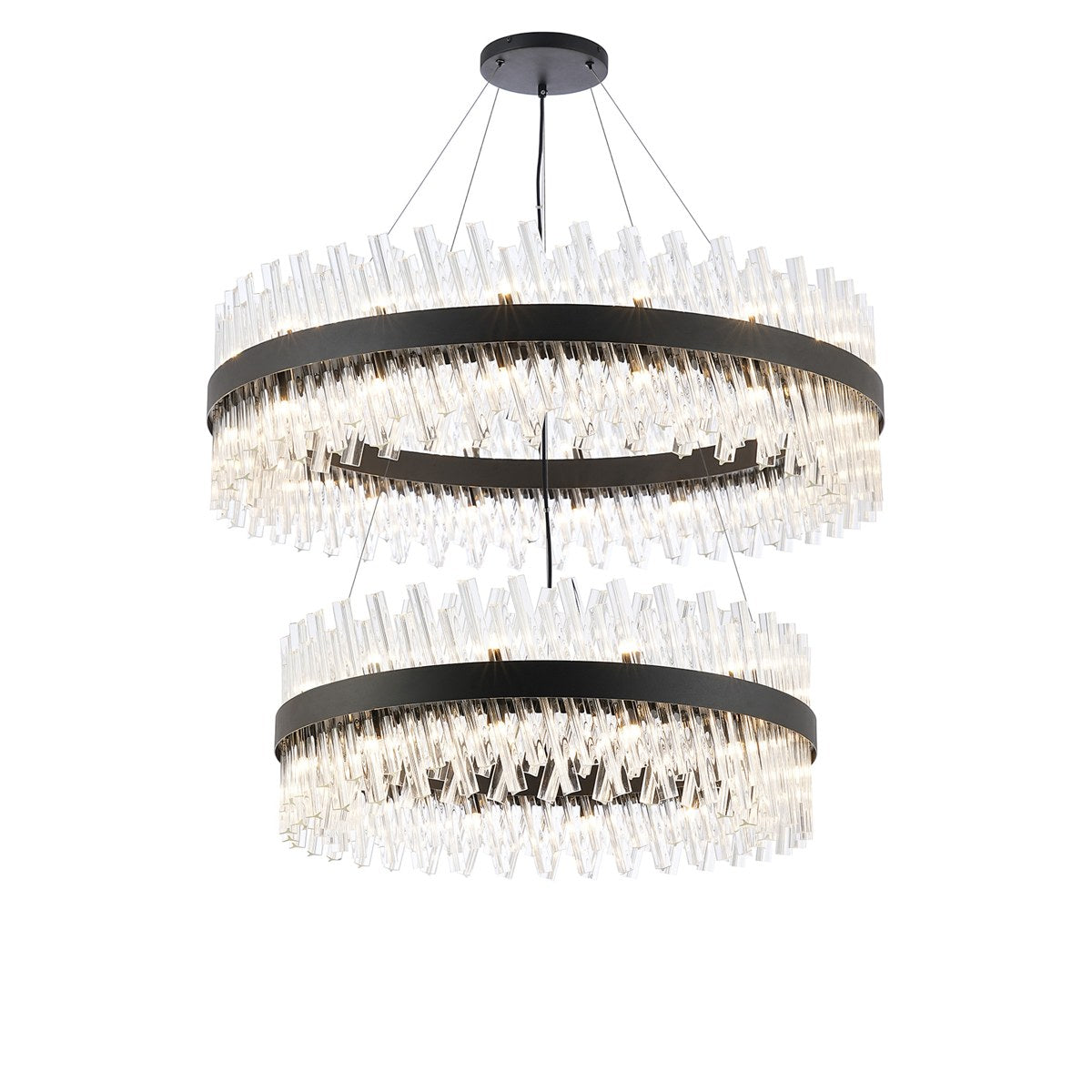 Regent Chatou 2 Tier 80cm + 1m 56 Light Pendant Light - Satin Black / Clear