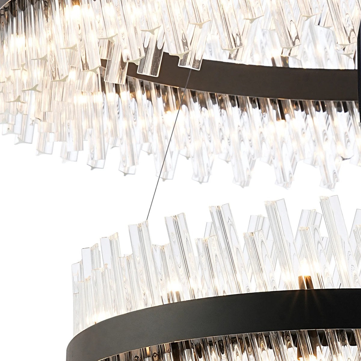Regent Chatou 2 Tier 80cm + 1m 56 Light Pendant Light - Satin Black / Clear