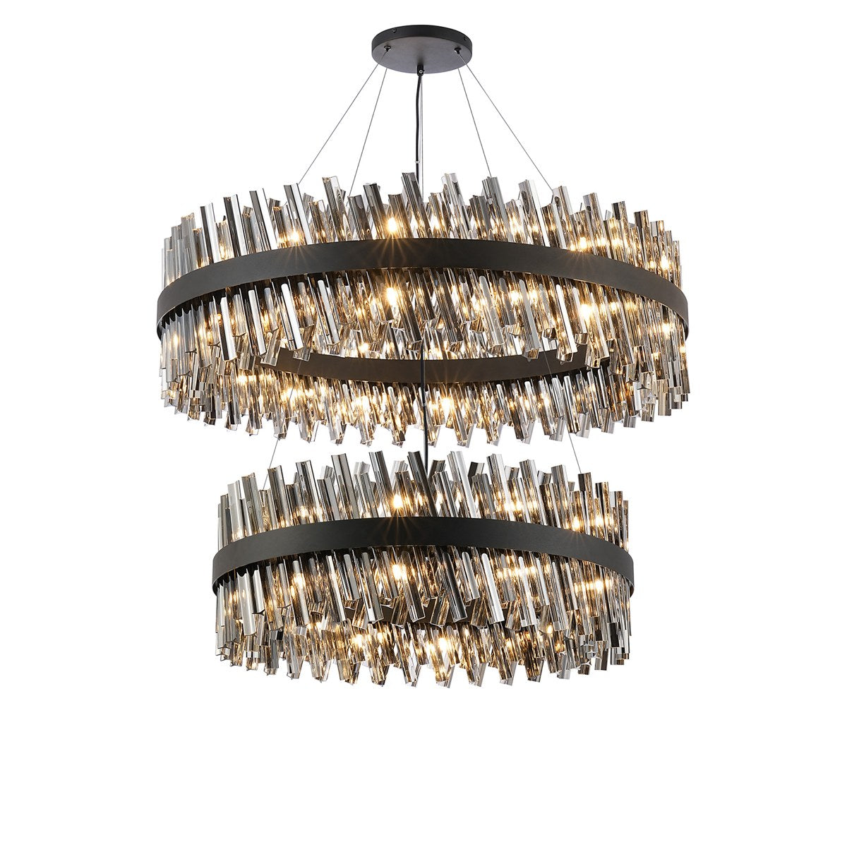 Regent Chatou 2 Tier 80cm + 1m 56 Light Pendant Light - Satin Black / Smoke