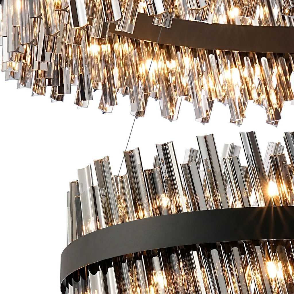 Regent Chatou 2 Tier 80cm + 1m 56 Light Pendant Light - Satin Black / Smoke