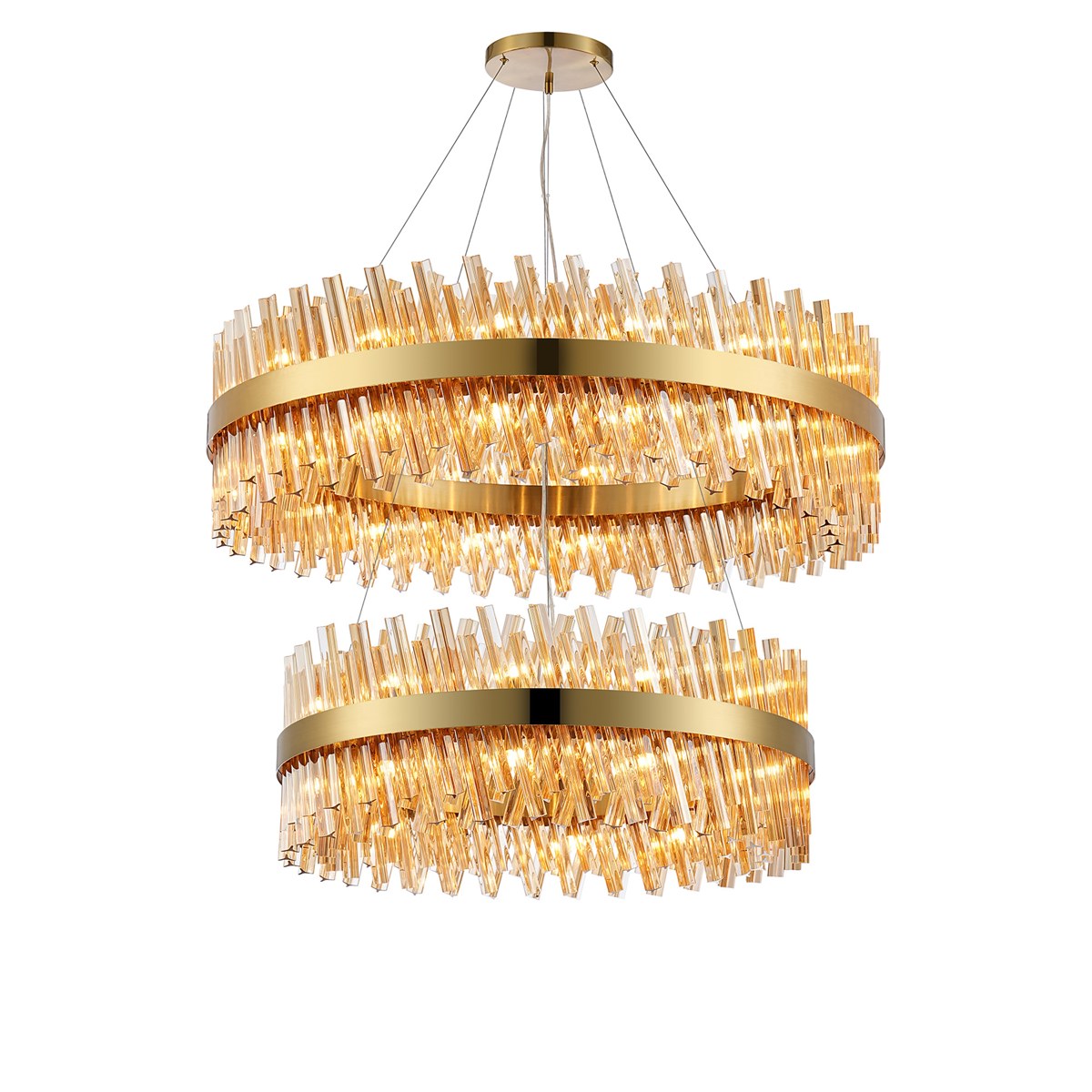 Regent Chatou 2 Tier 80cm + 1m 56 Light Pendant Light - Brass / Amber