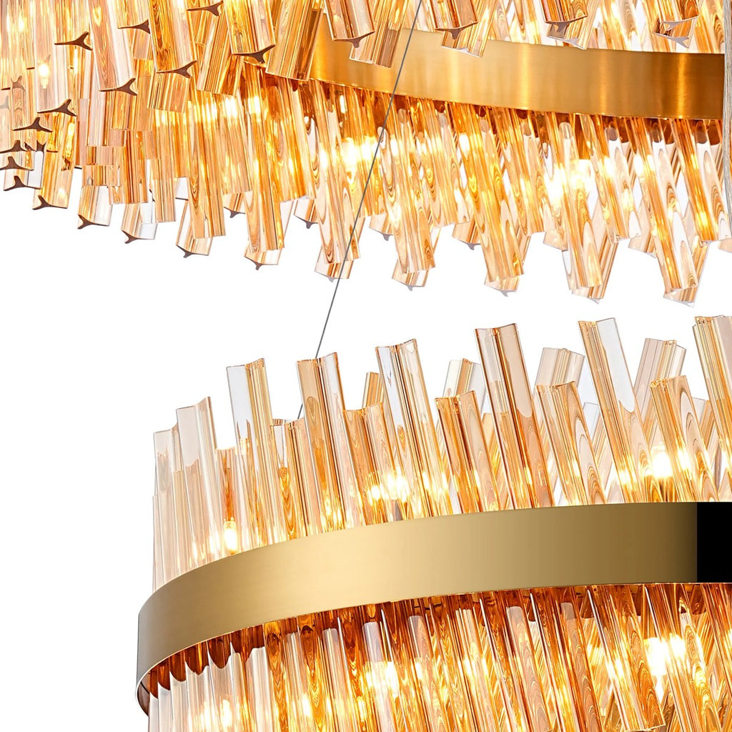 Regent Chatou 2 Tier 80cm + 1m 56 Light Pendant Light - Brass / Amber