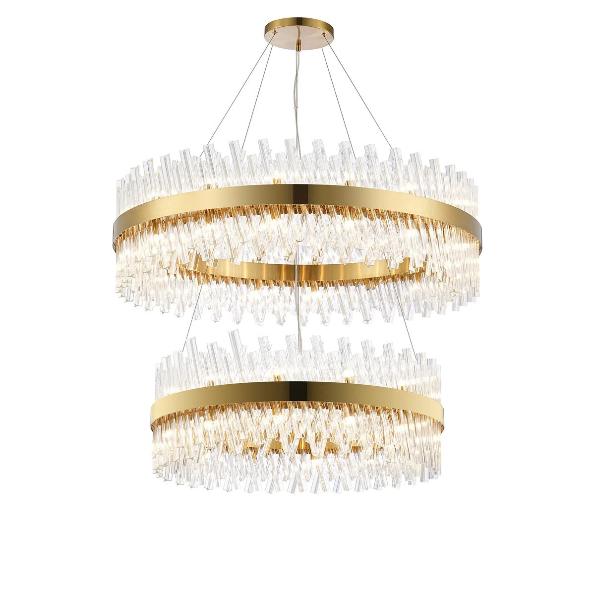 Regent Chatou 2 Tier 80cm + 1m 56 Light Pendant Light - Brass / Clear