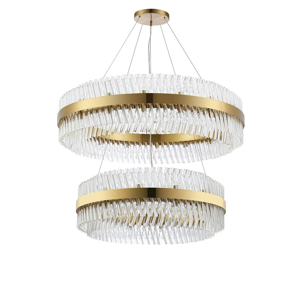 Regent Chatou 2 Tier 80cm + 1m 56 Light Pendant Light - Brass / Clear