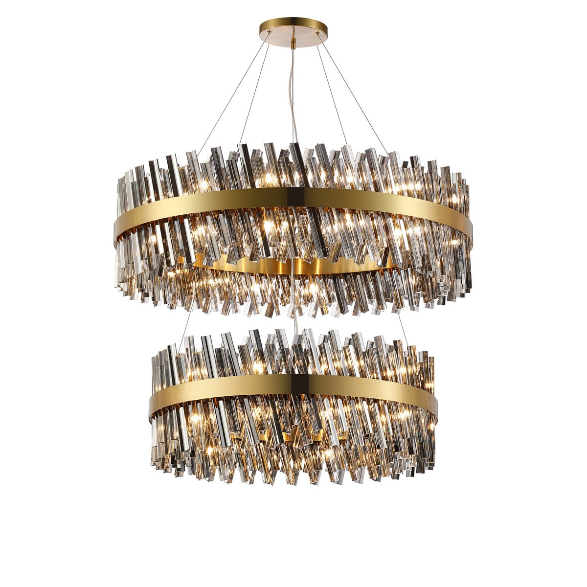 Regent Chatou 2 Tier 80cm + 1m 56 Light Pendant Light - Brass / Smoke
