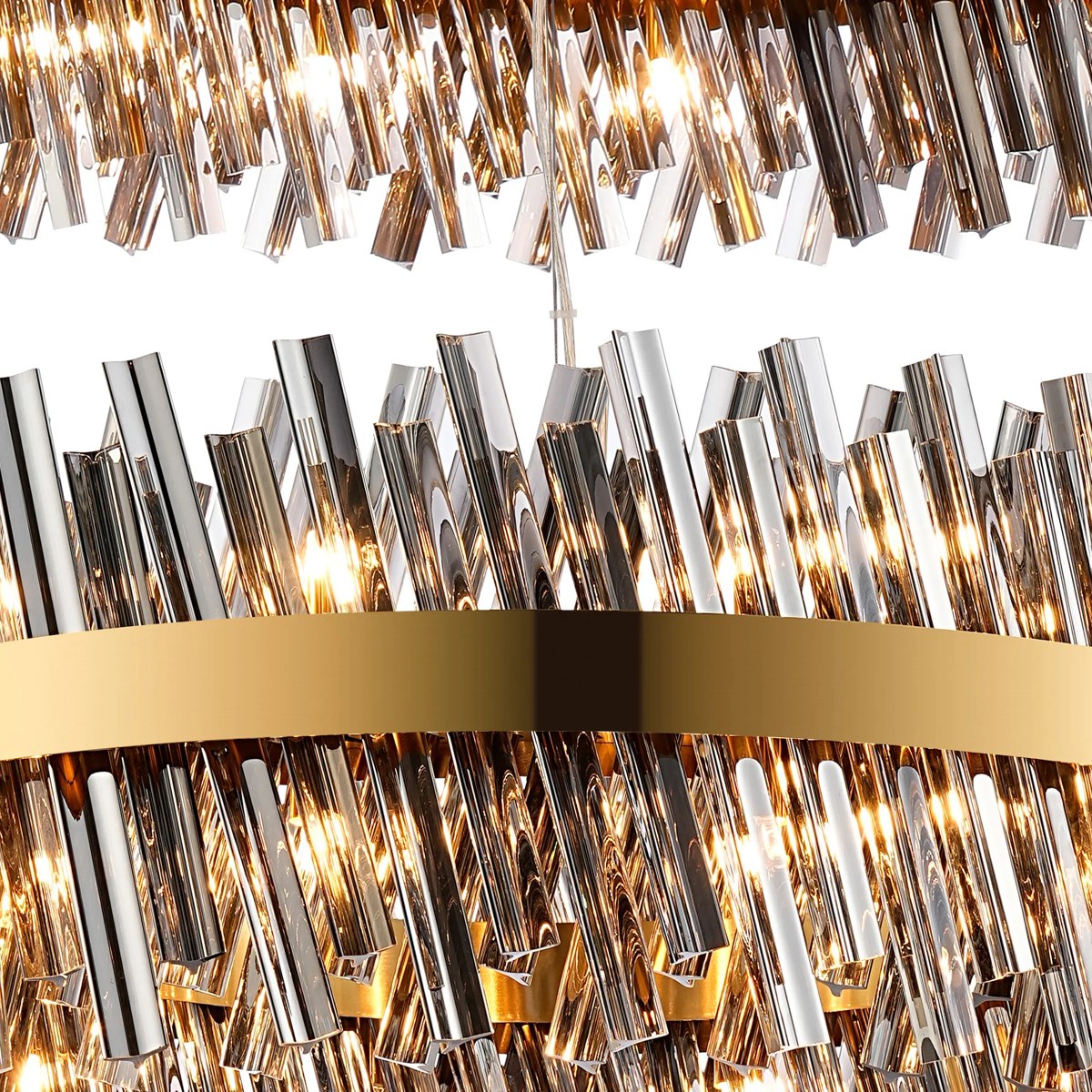 Regent Chatou 2 Tier 80cm + 1m 56 Light Pendant Light - Brass / Smoke