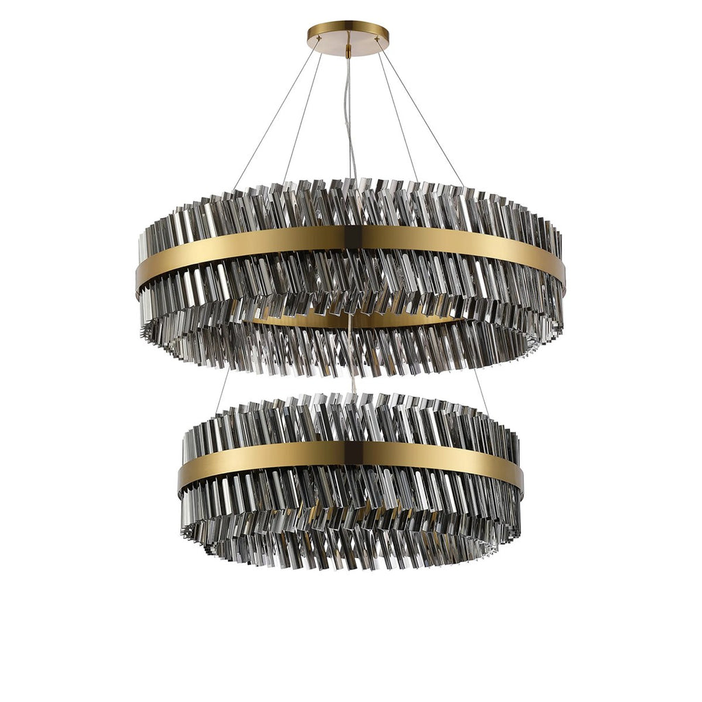 Regent Chatou 2 Tier 80cm + 1m 56 Light Pendant Light - Brass / Smoke