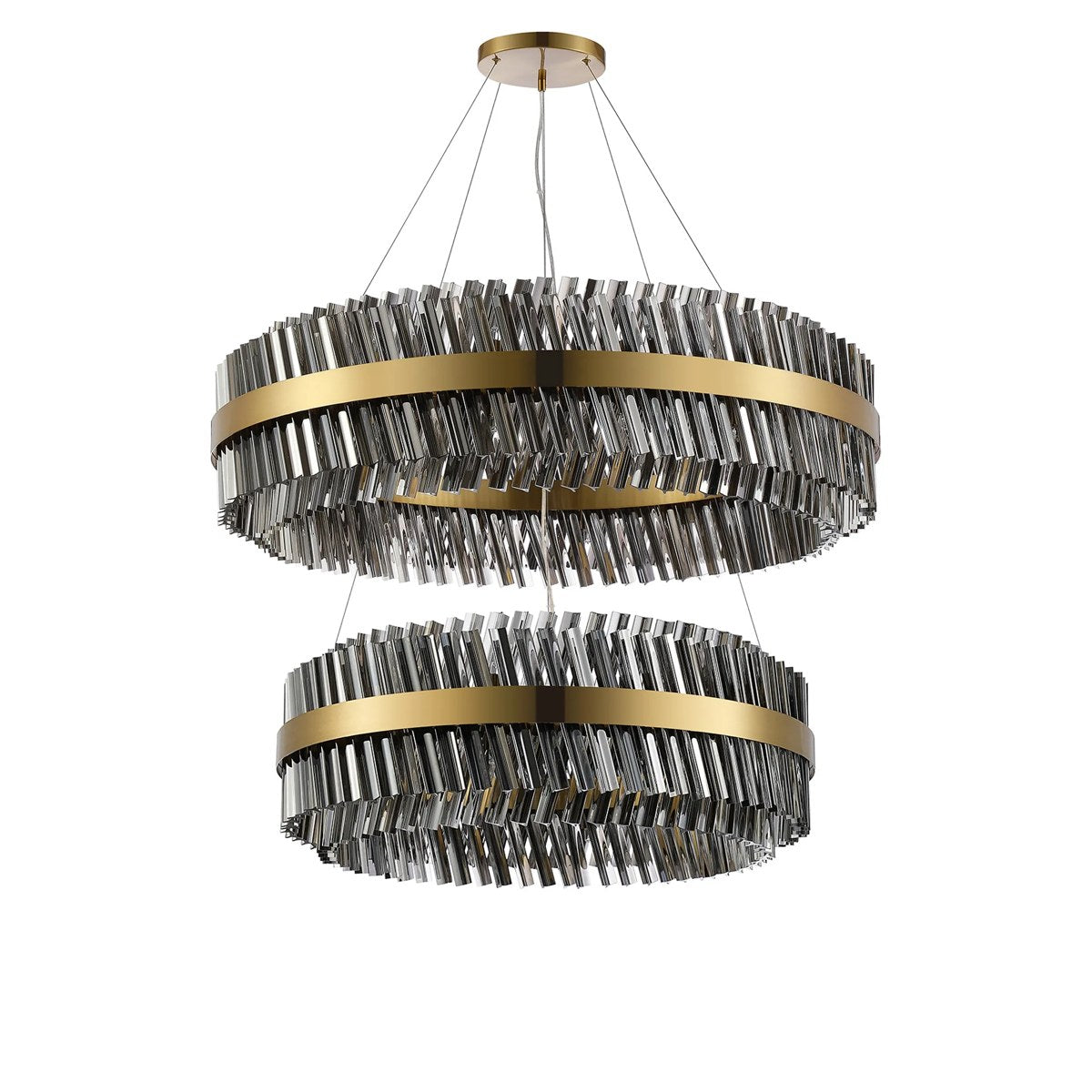 Regent Chatou 2 Tier 80cm + 1m 56 Light Pendant Light - Brass / Smoke