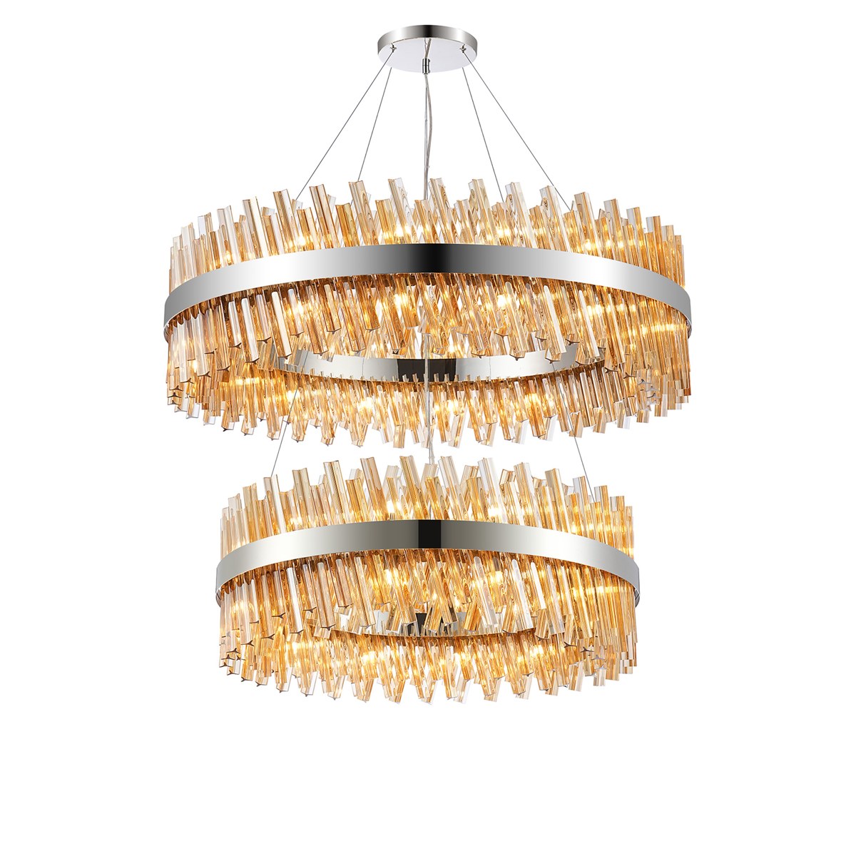Regent Chatou 2 Tier 80cm + 1m 56 Light Pendant Light - Polished Nickel / Amber
