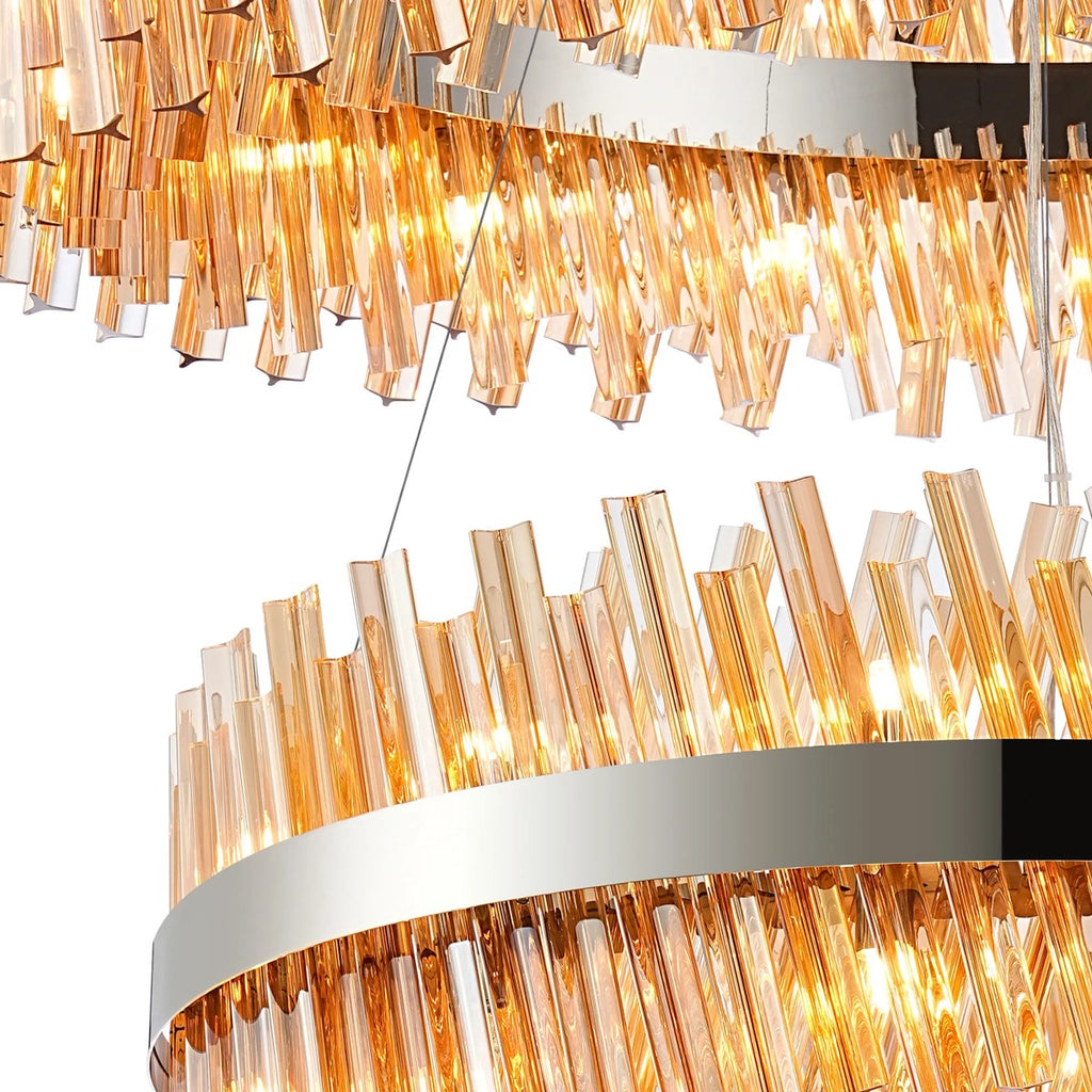 Regent Chatou 2 Tier 80cm + 1m 56 Light Pendant Light - Polished Nickel / Amber