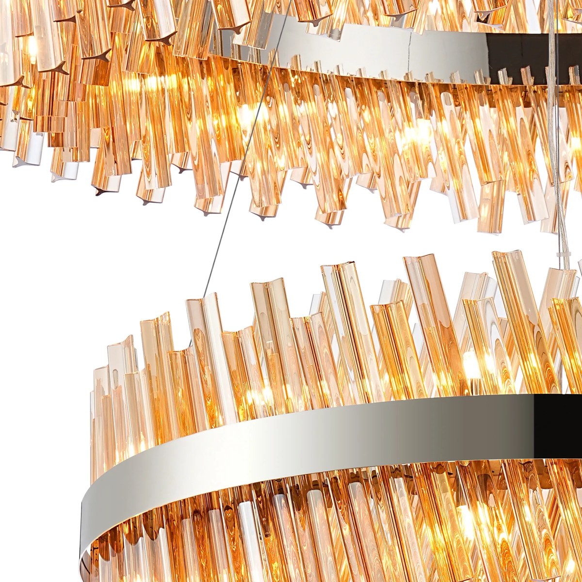 Regent Chatou 2 Tier 80cm + 1m 56 Light Pendant Light - Polished Nickel / Amber