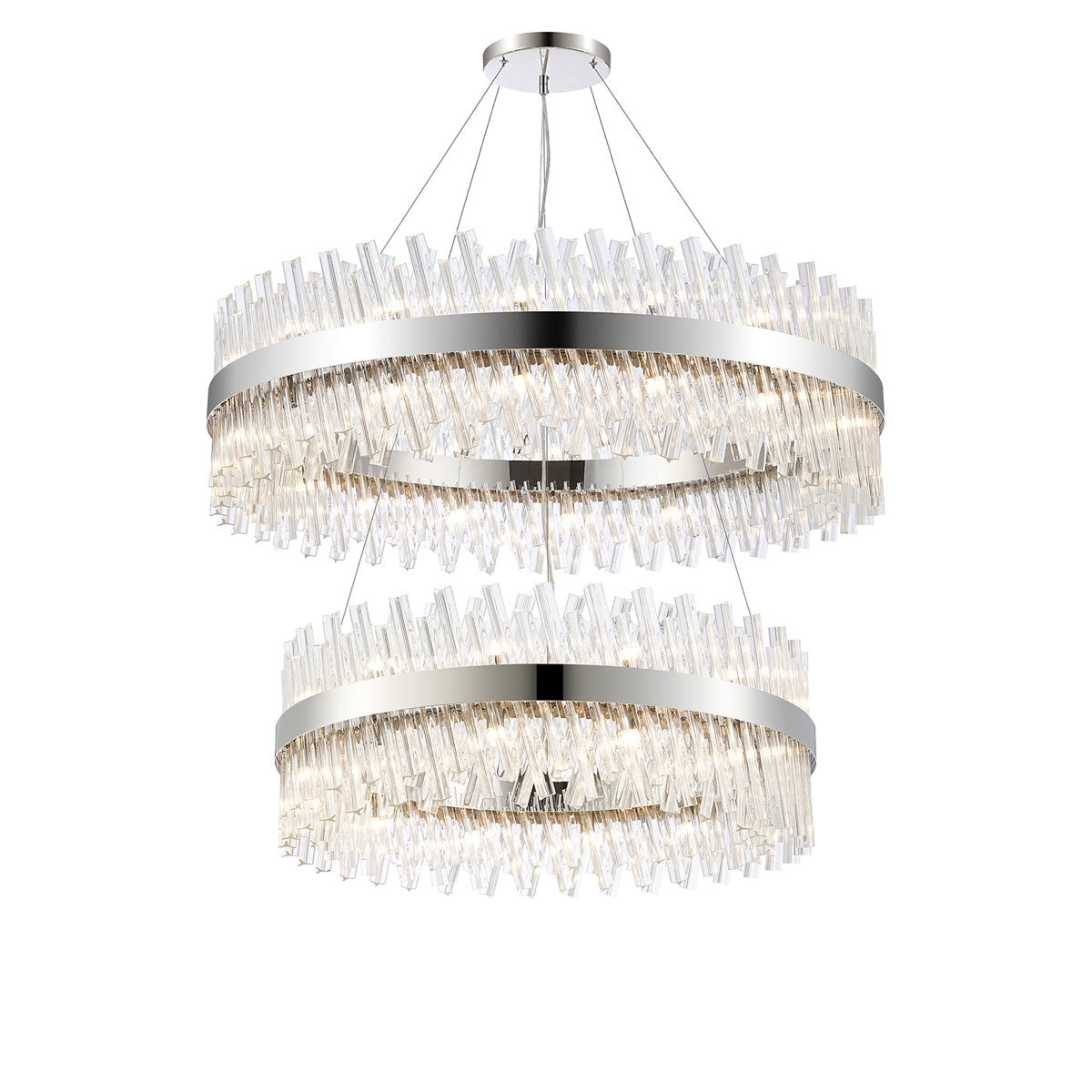 Regent Chatou 2 Tier 80cm + 1m 56 Light Pendant Light - Polished Nickel / Clear