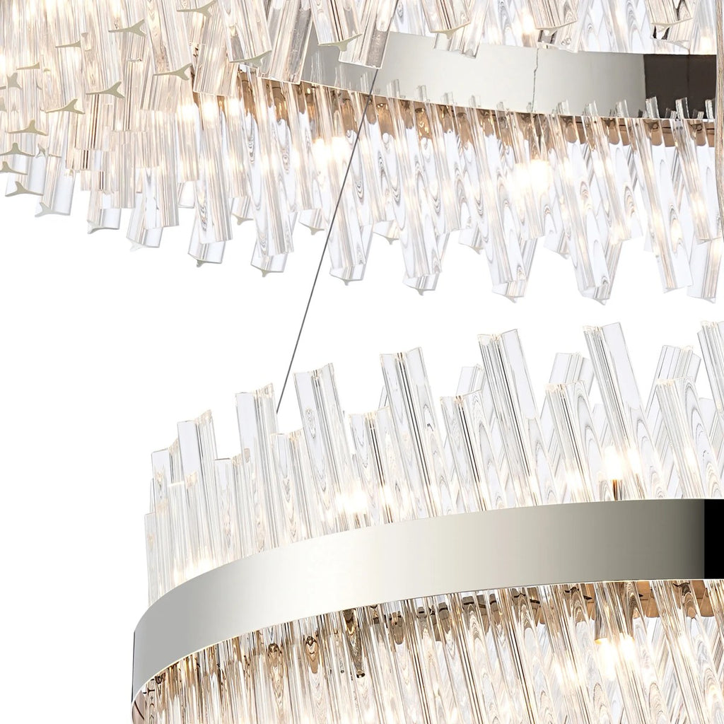 Regent Chatou 2 Tier 80cm + 1m 56 Light Pendant Light - Polished Nickel / Clear