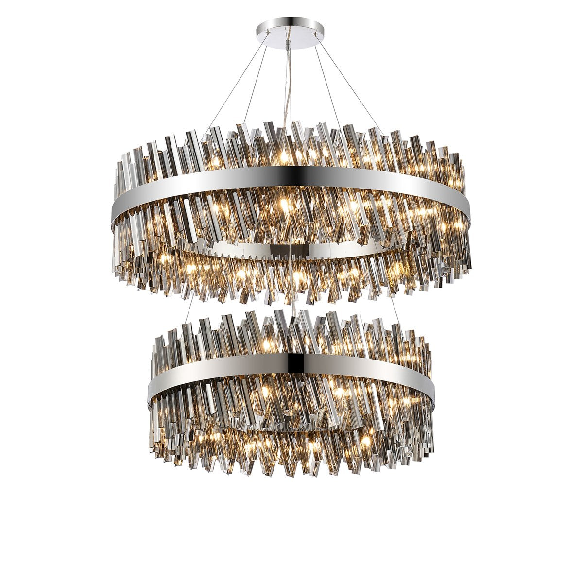Regent Chatou 2 Tier 80cm + 1m 56 Light Pendant Light - Polished Nickel / Smoke