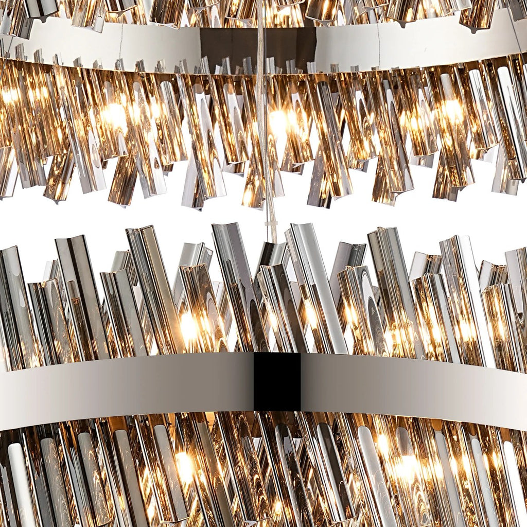 Regent Chatou 2 Tier 80cm + 1m 56 Light Pendant Light - Polished Nickel / Smoke