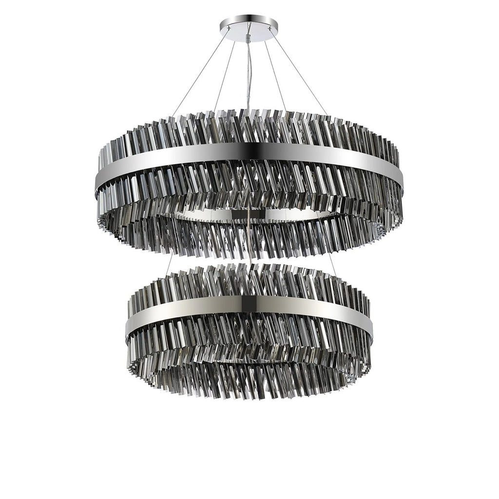 Regent Chatou 2 Tier 80cm + 1m 56 Light Pendant Light - Polished Nickel / Smoke