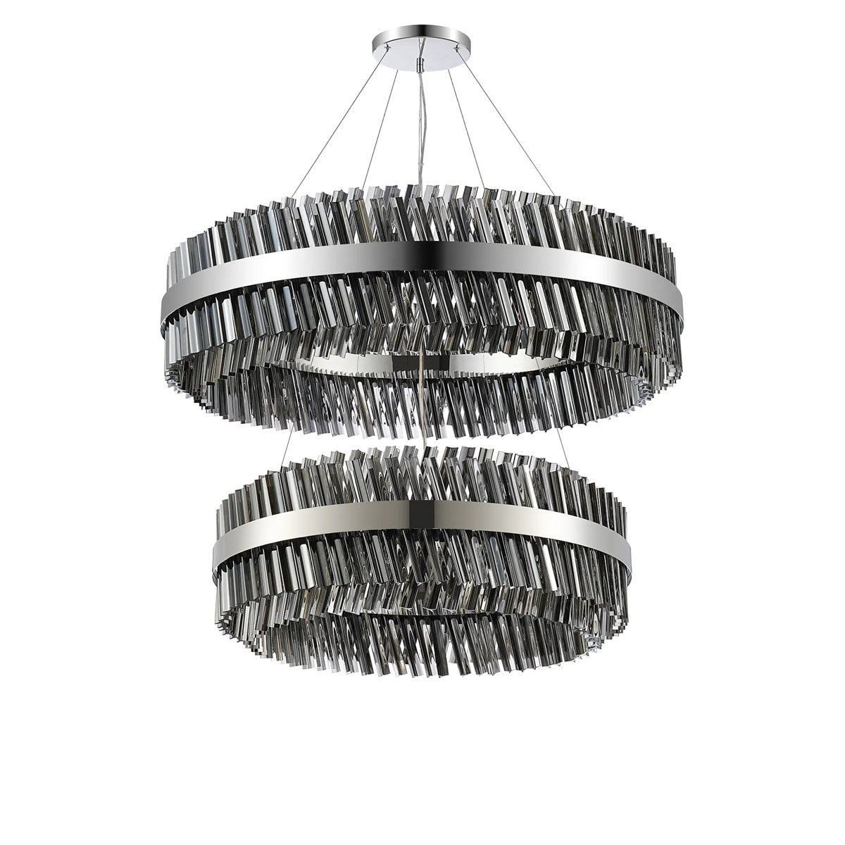 Regent Chatou 2 Tier 80cm + 1m 56 Light Pendant Light - Polished Nickel / Smoke
