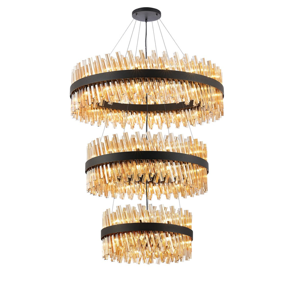 Regent Chatou 3 Tier 60cm + 80cm + 1m 74 Light Pendant Light - Satin Black / Amber