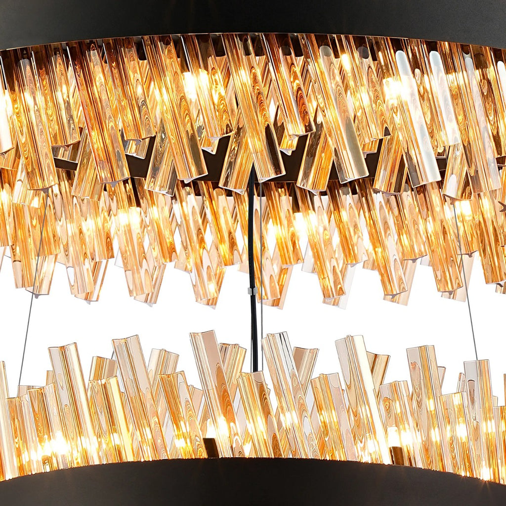 Regent Chatou 3 Tier 60cm + 80cm + 1m 74 Light Pendant Light - Satin Black / Amber