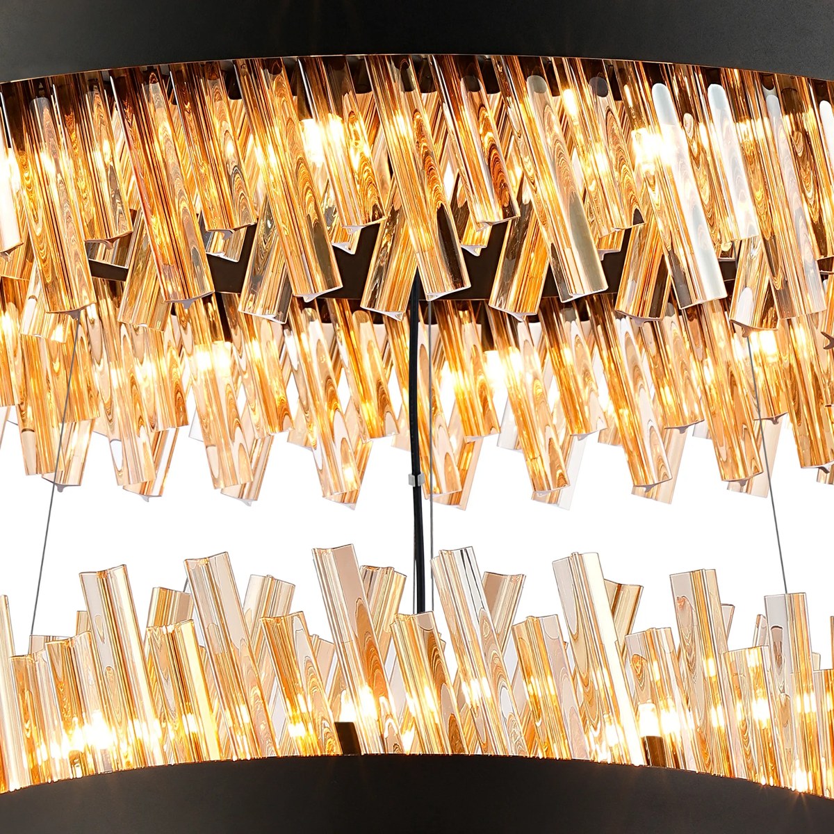 Regent Chatou 3 Tier 60cm + 80cm + 1m 74 Light Pendant Light - Satin Black / Amber