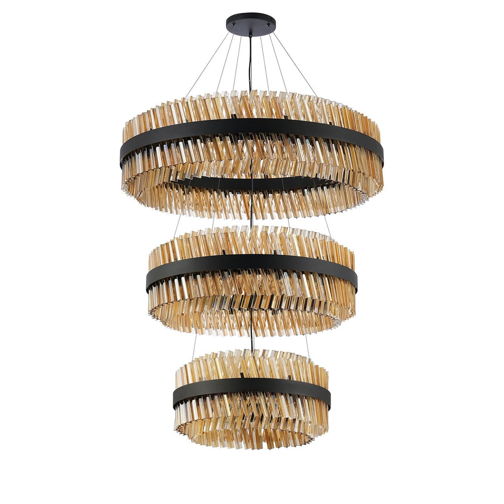 Regent Chatou 3 Tier 60cm + 80cm + 1m 74 Light Pendant Light - Satin Black / Amber