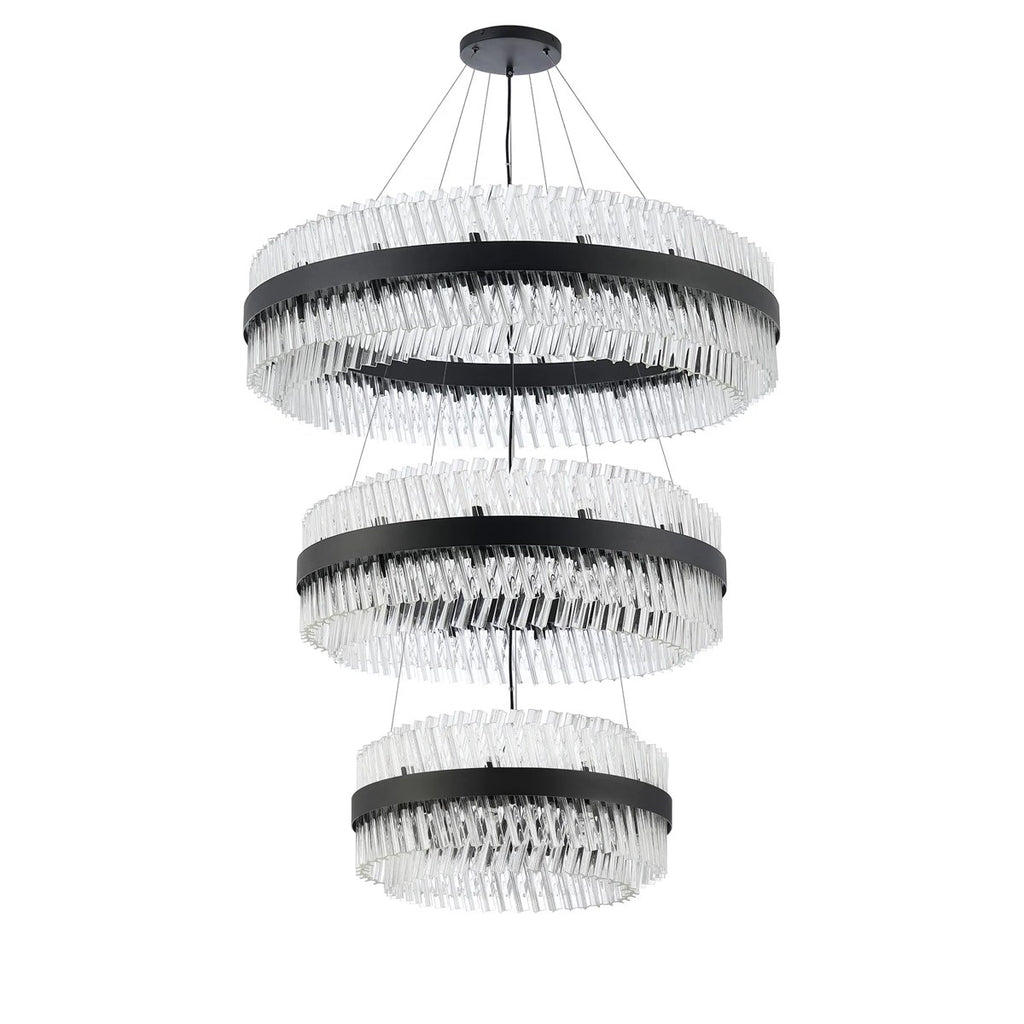 Regent Chatou 3 Tier 60cm + 80cm + 1m 74 Light Pendant Light - Satin Black / Clear