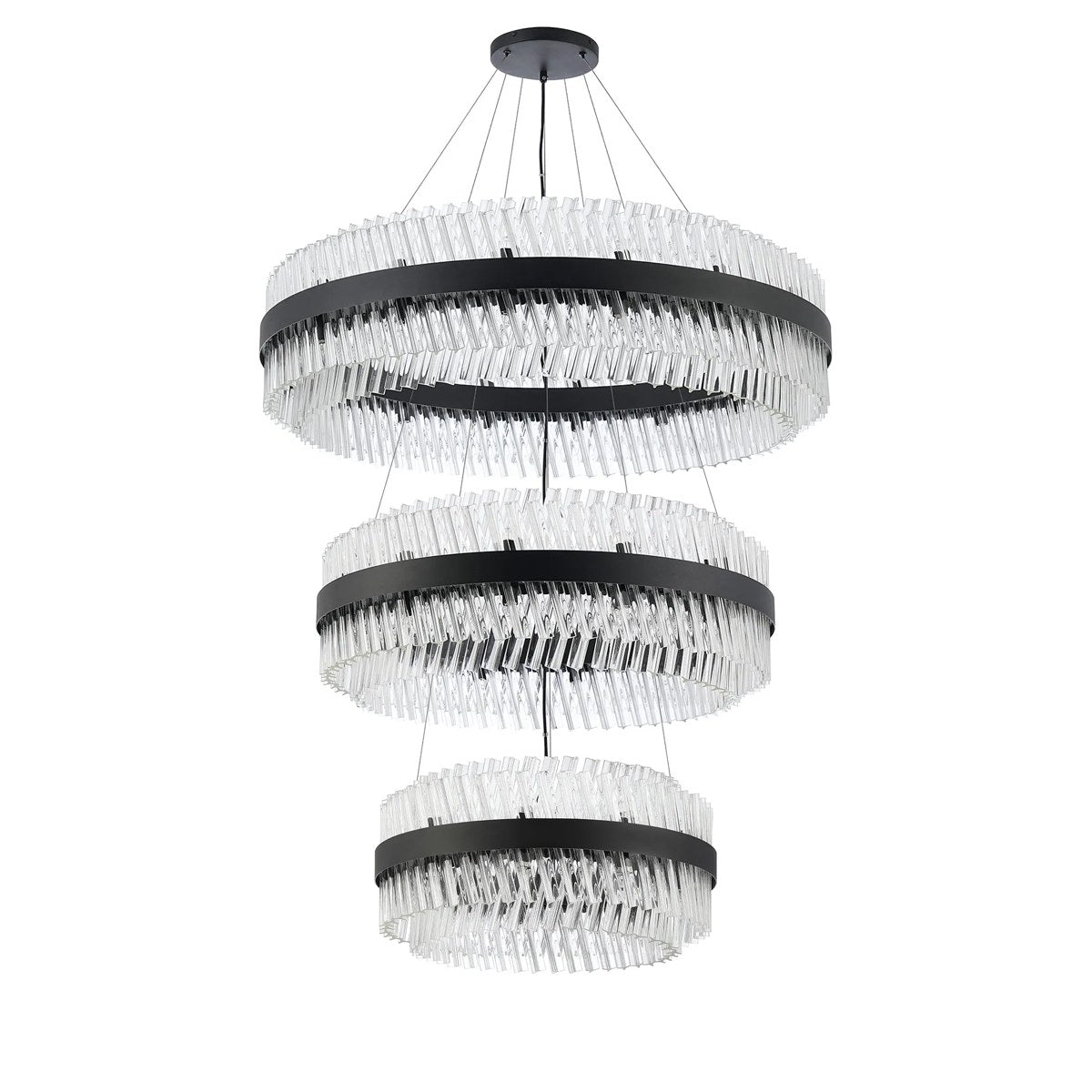 Regent Chatou 3 Tier 60cm + 80cm + 1m 74 Light Pendant Light - Satin Black / Clear