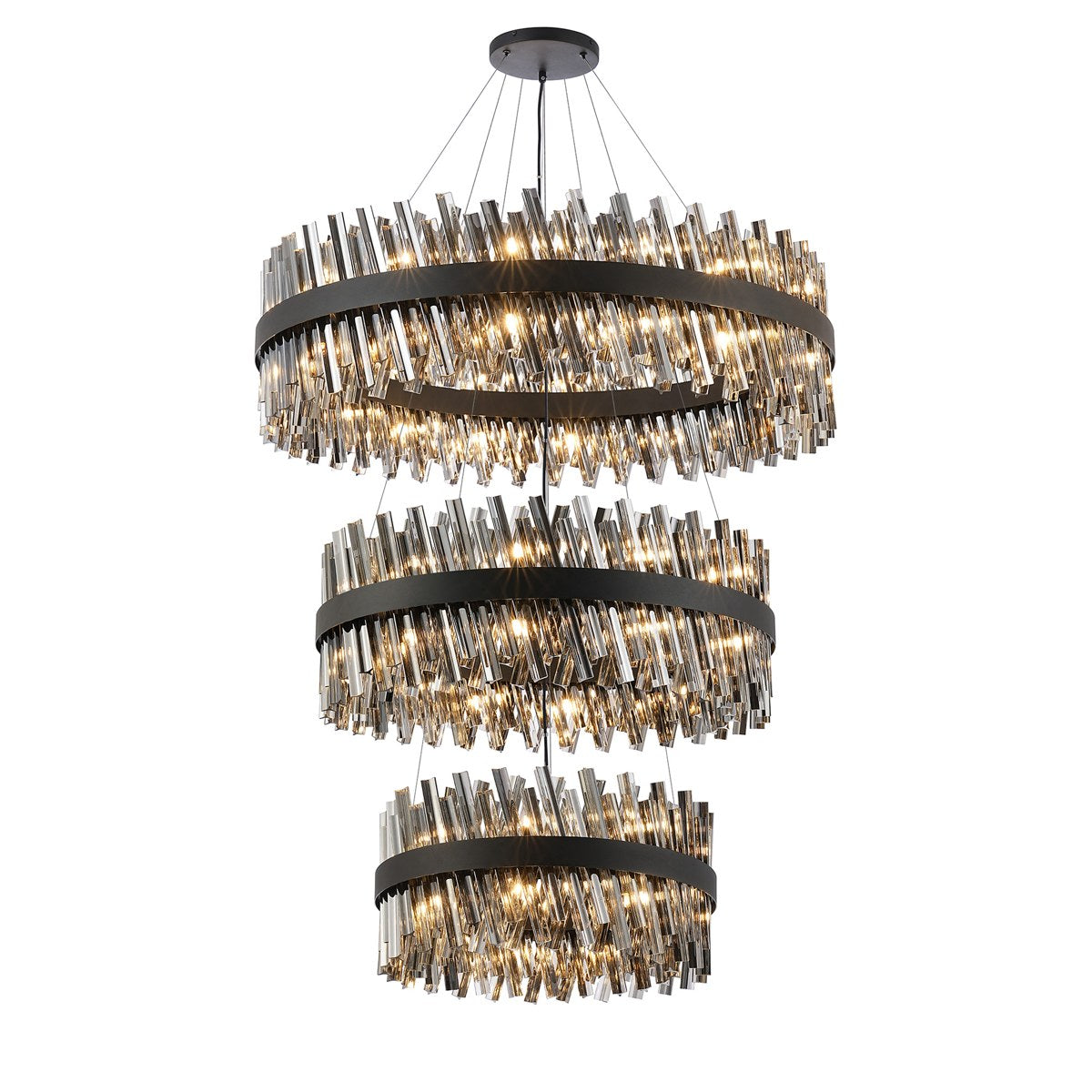 Regent Chatou 3 Tier 60cm + 80cm + 1m 74 Light Pendant Light - Satin Black / Smoke