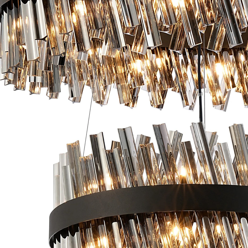 Regent Chatou 3 Tier 60cm + 80cm + 1m 74 Light Pendant Light - Satin Black / Smoke