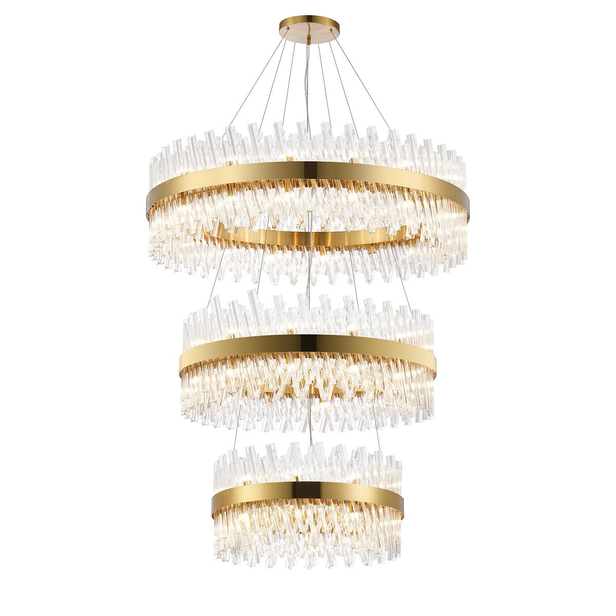 Regent Chatou 3 Tier 60cm + 80cm + 1m 74 Light Pendant Light - Brass / Clear