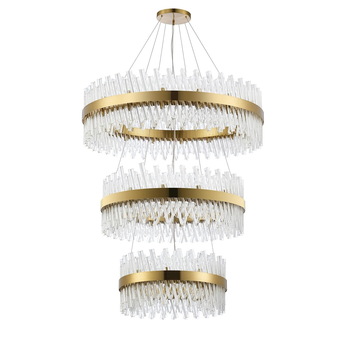 Regent Chatou 3 Tier 60cm + 80cm + 1m 74 Light Pendant Light - Brass / Clear