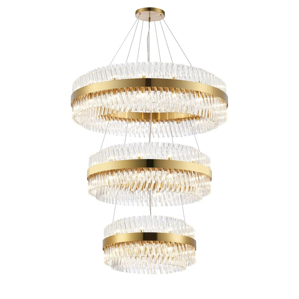 Regent Chatou 3 Tier 60cm + 80cm + 1m 74 Light Pendant Light - Brass / Clear
