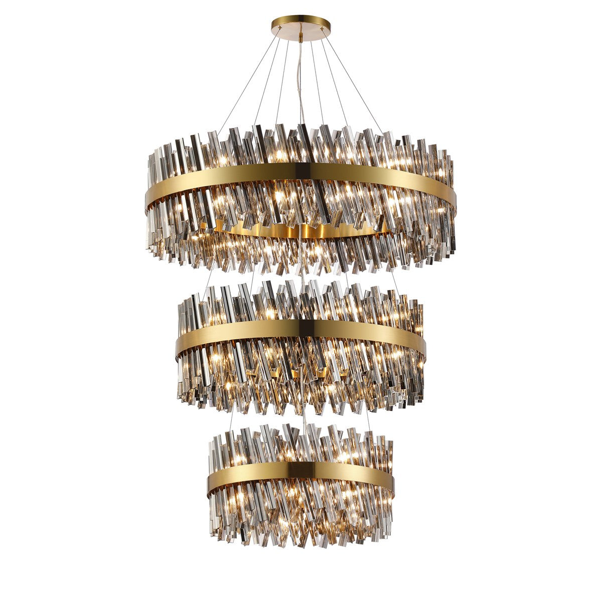 Regent Chatou 3 Tier 60cm + 80cm + 1m 74 Light Pendant Light - Brass / Smoke