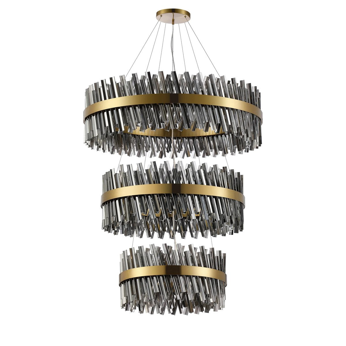 Regent Chatou 3 Tier 60cm + 80cm + 1m 74 Light Pendant Light - Brass / Smoke