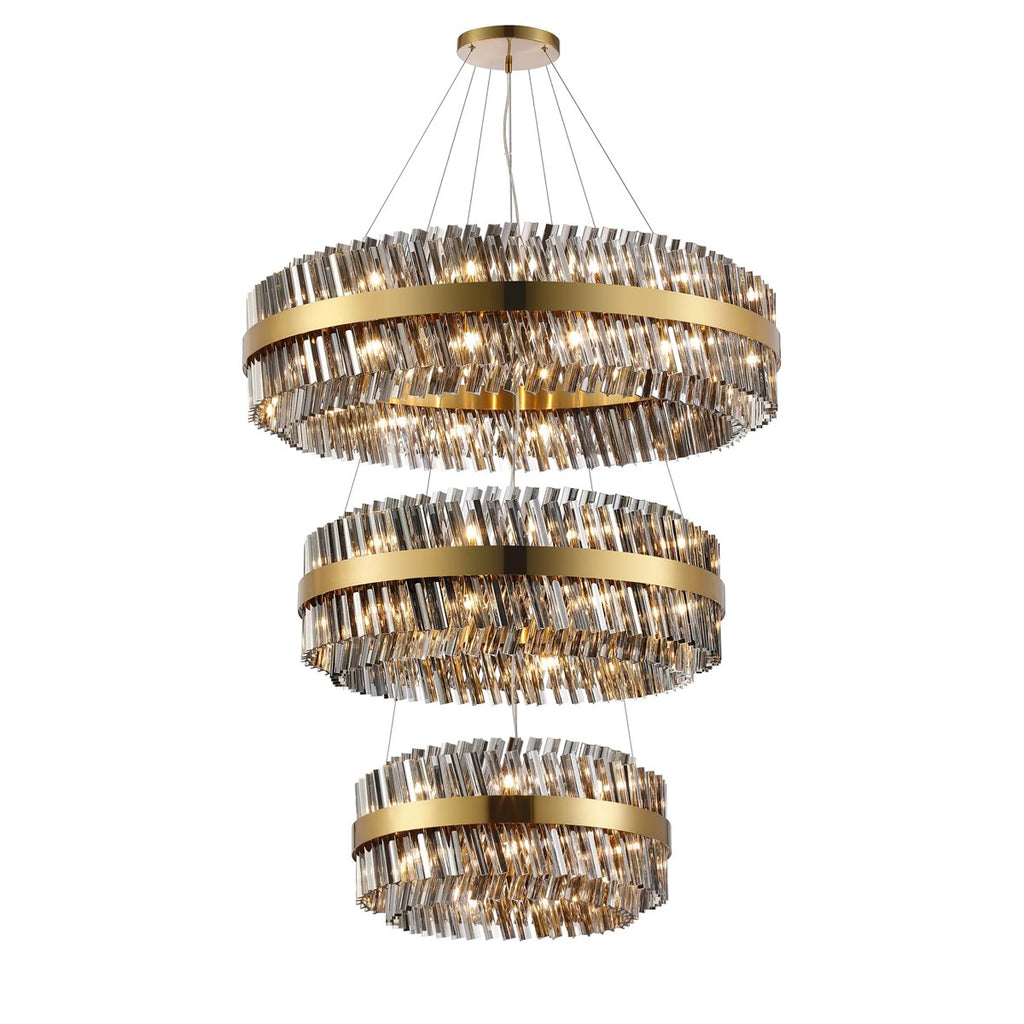 Regent Chatou 3 Tier 60cm + 80cm + 1m 74 Light Pendant Light - Brass / Smoke