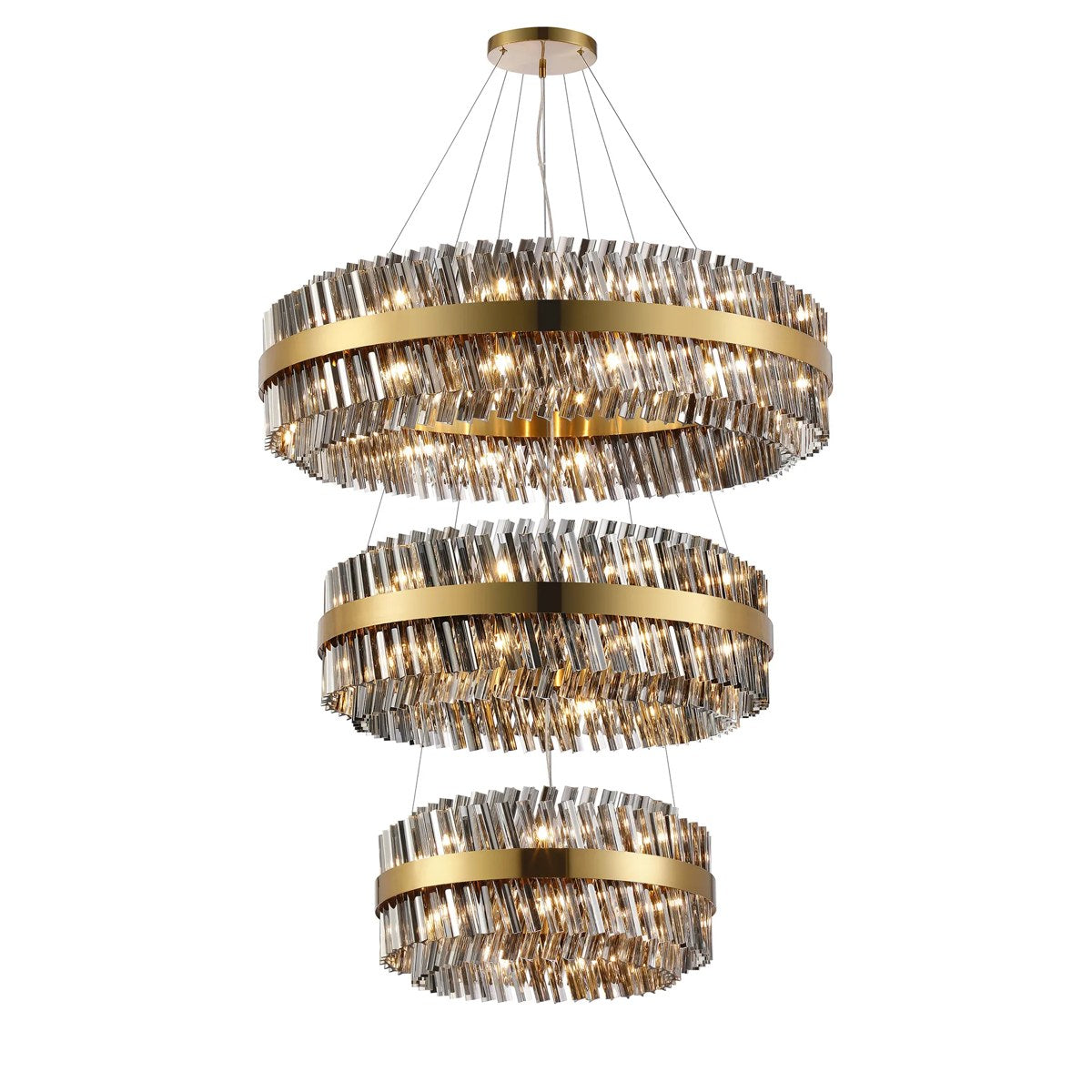 Regent Chatou 3 Tier 60cm + 80cm + 1m 74 Light Pendant Light - Brass / Smoke