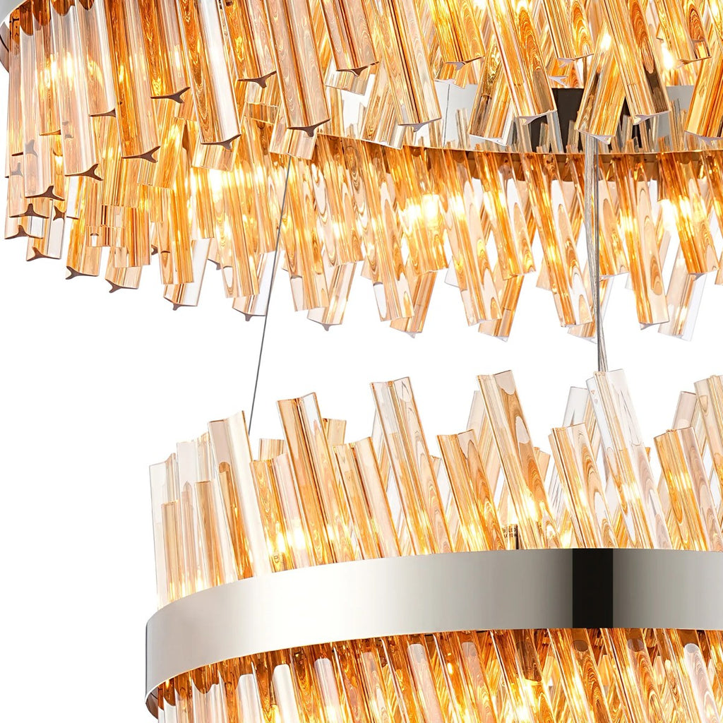 Regent Chatou 3 Tier 60cm + 80cm + 1m 74 Light Pendant Light - Polished Nickel / Amber