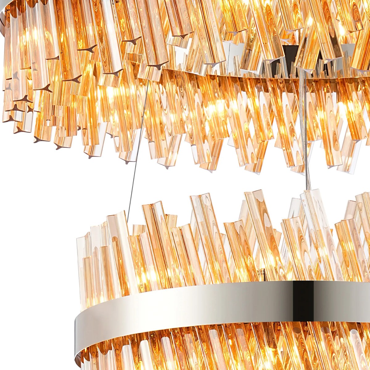 Regent Chatou 3 Tier 60cm + 80cm + 1m 74 Light Pendant Light - Polished Nickel / Amber