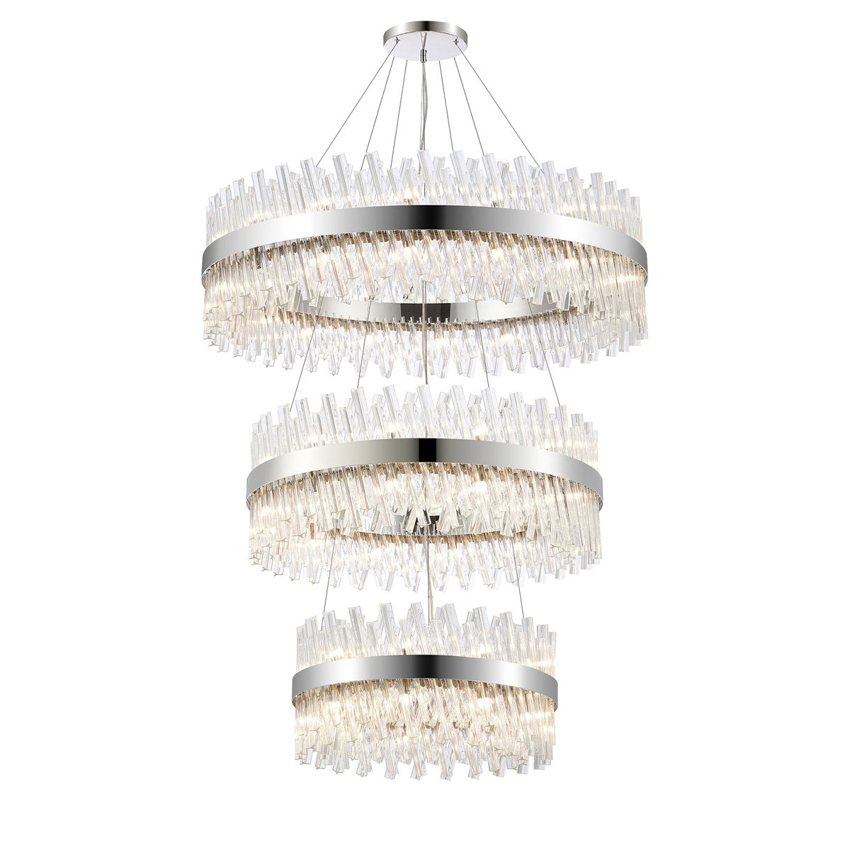 Regent Chatou 3 Tier 60cm + 80cm + 1m 74 Light Pendant Light - Polished Nickel / Clear