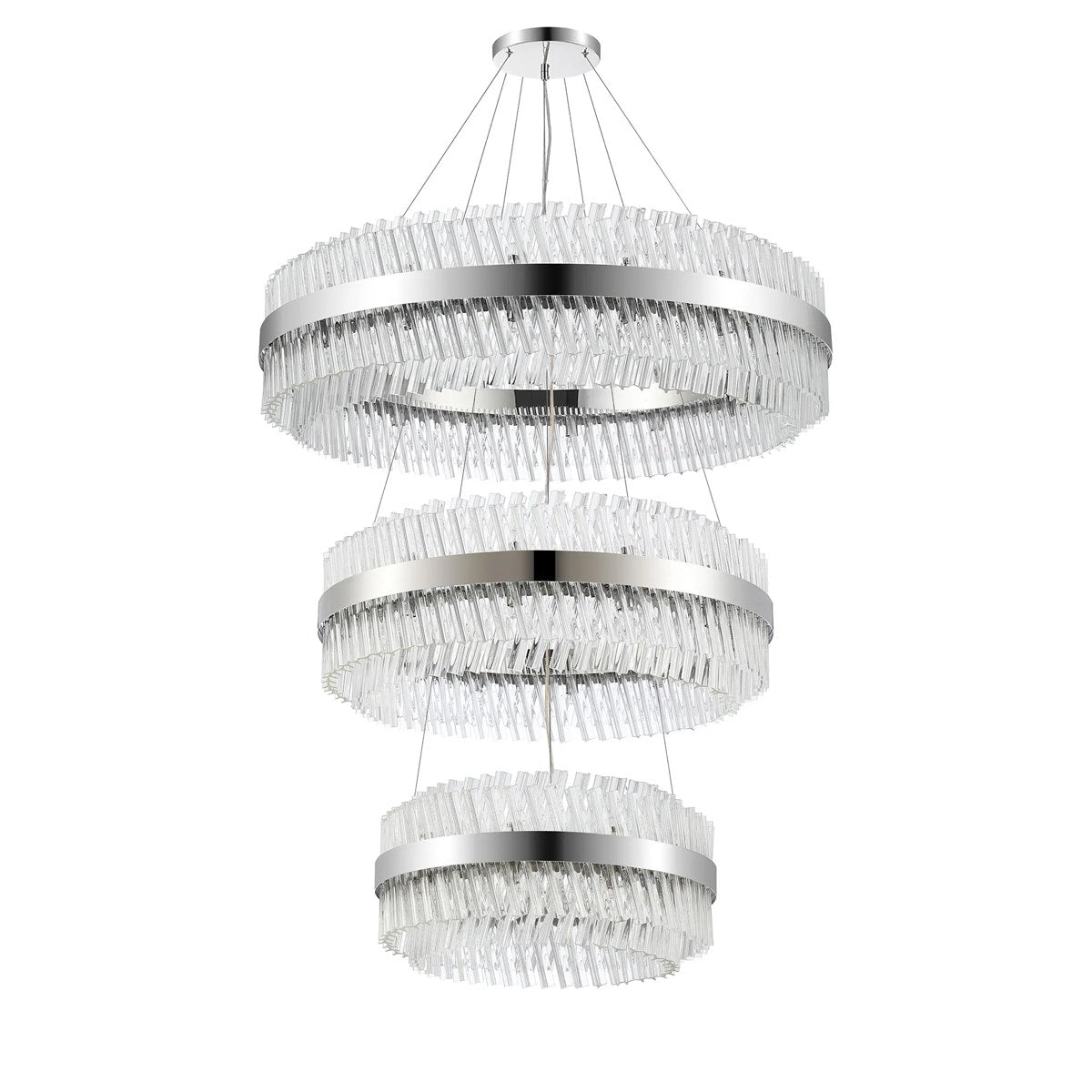 Regent Chatou 3 Tier 60cm + 80cm + 1m 74 Light Pendant Light - Polished Nickel / Clear
