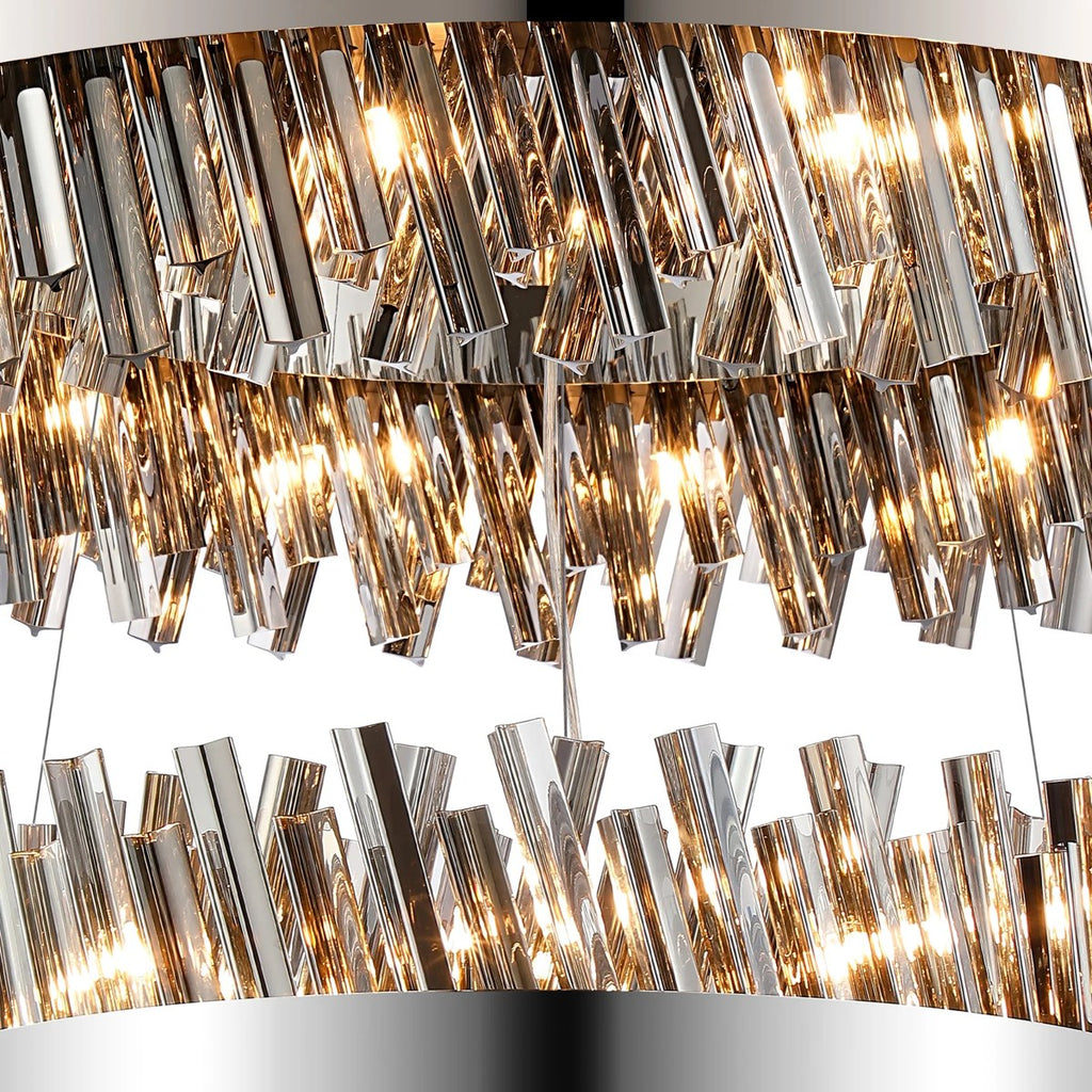 Regent Chatou 3 Tier 60cm + 80cm + 1m 74 Light Pendant Light - Polished Nickel / Smoke